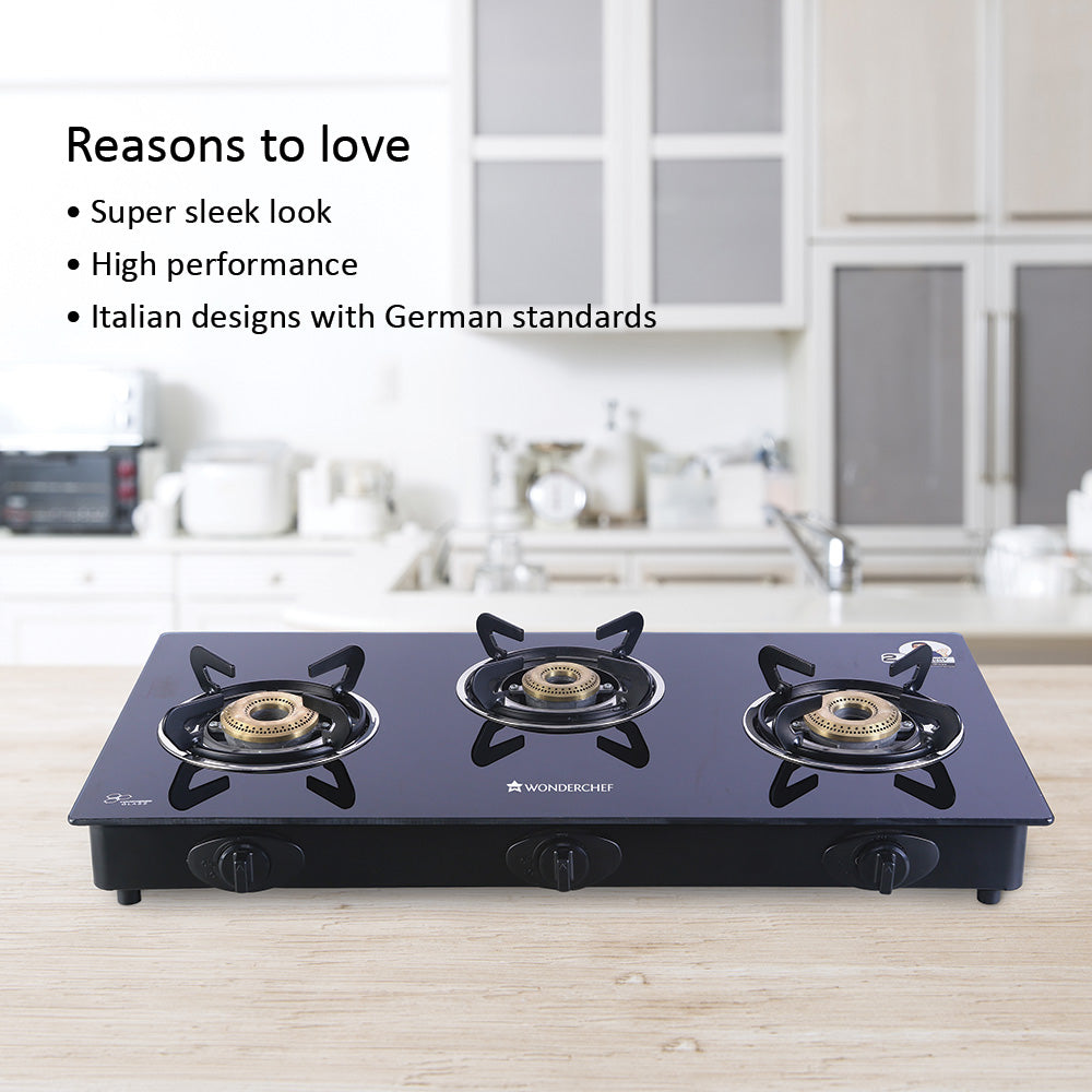 Ultima Plus 3 Burner Auto Cooktop, 6 mm Thick Toughened Glass, 2 Years Warranty