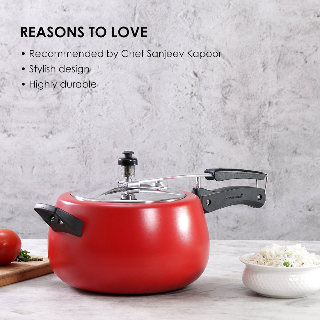 Regalia Induction Base Pressure Cooker with Inner Lid, 5L, 2 Years Warranty, Red