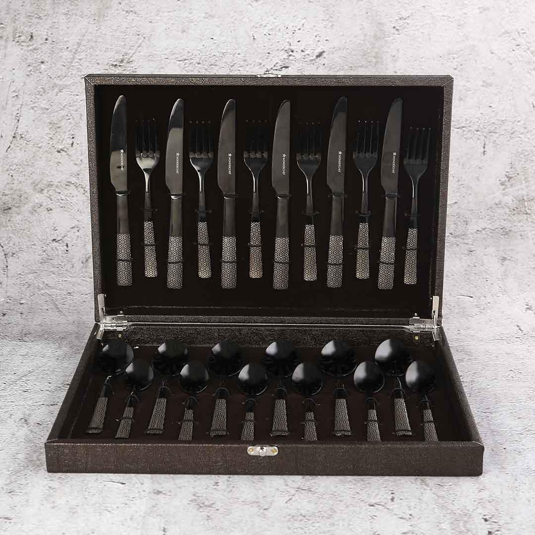 Roma Cutlery Gift Set - Black - Set of 24pcs