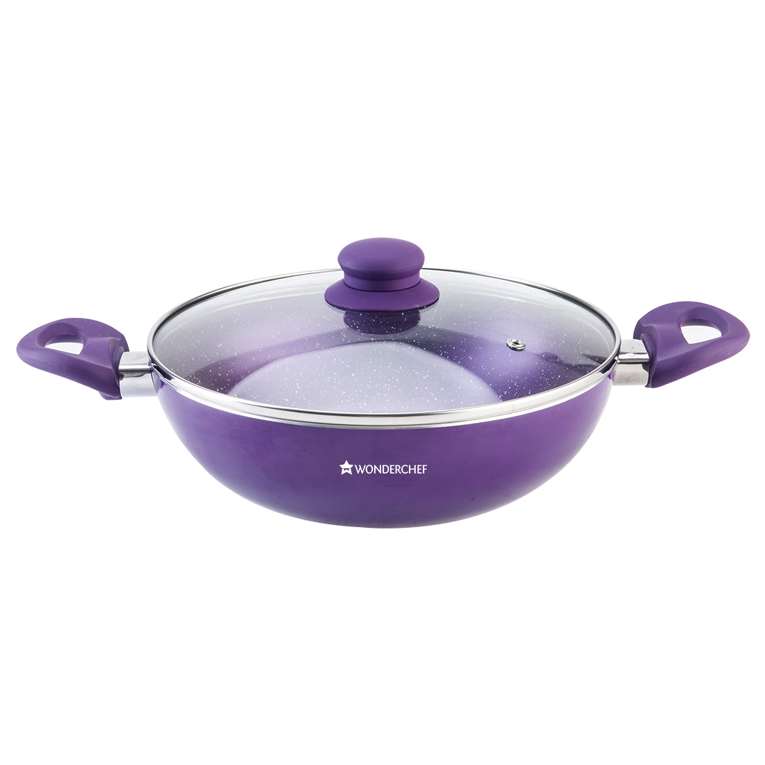 Wonderchef Orchid Wok with lid 24 Cm, Meta Tuff - Non-stick, Pure grade Aluminum