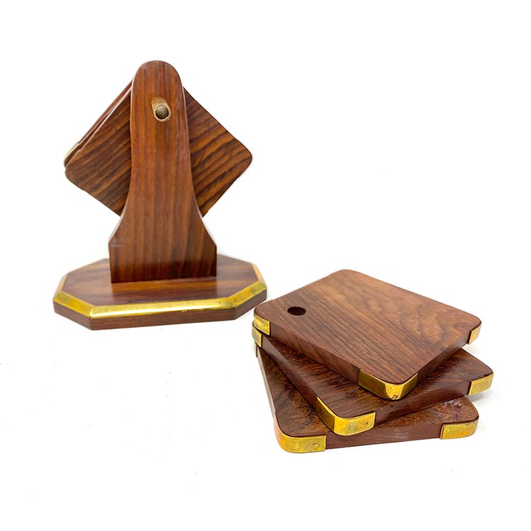 Earth Store Wooden Coaster With Hanging Stand (Set of 6)