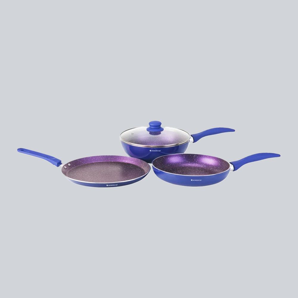 Wonderchef Blueberry Set, Meta Tuff coating, Tempered glass lid with steam vent, 2 years warranty