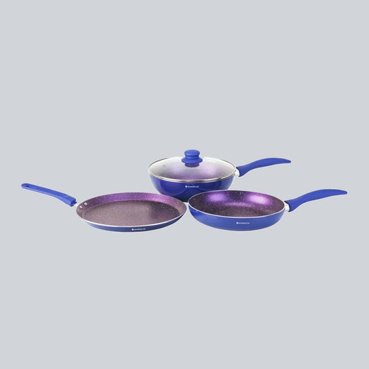 Wonderchef Blueberry Set, Meta Tuff coating, Tempered glass lid with steam vent, 2 years warranty