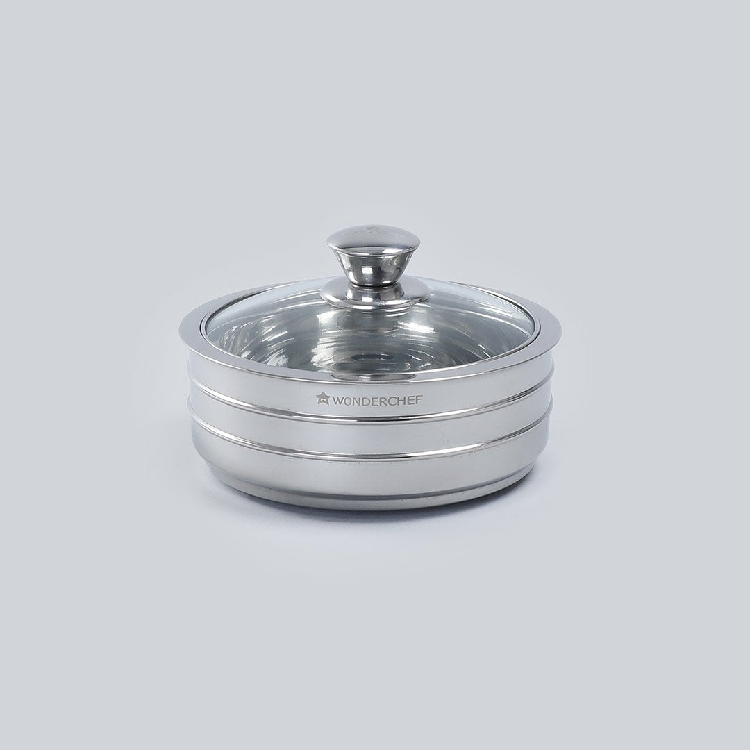 Austin Serving Stainless Steel Casserole with Lid, Dome-shaped Glass Lid- 0.6mm, 2 Years Warranty