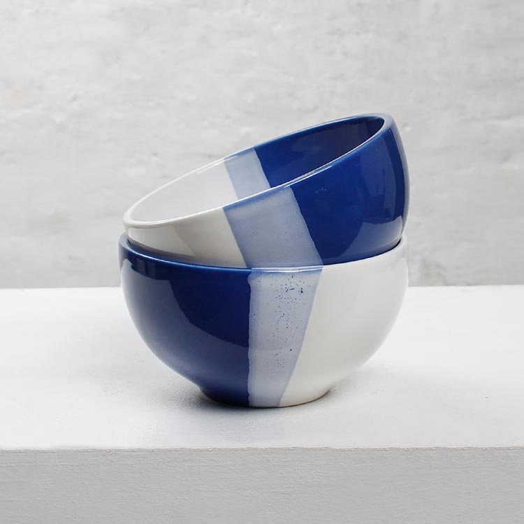 Earth Store White Blue Dual Tone Bowl (Set of 2)