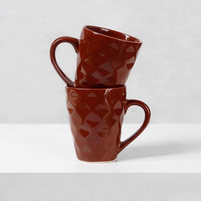 Earth Store Brown Diamond Plain Mug  (Set of 2)