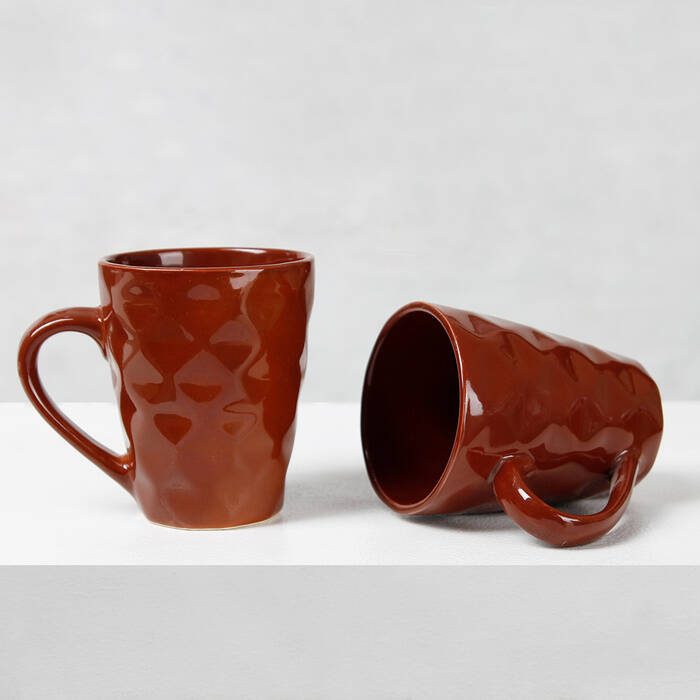 Earth Store Brown Diamond Plain Mug  (Set of 2)