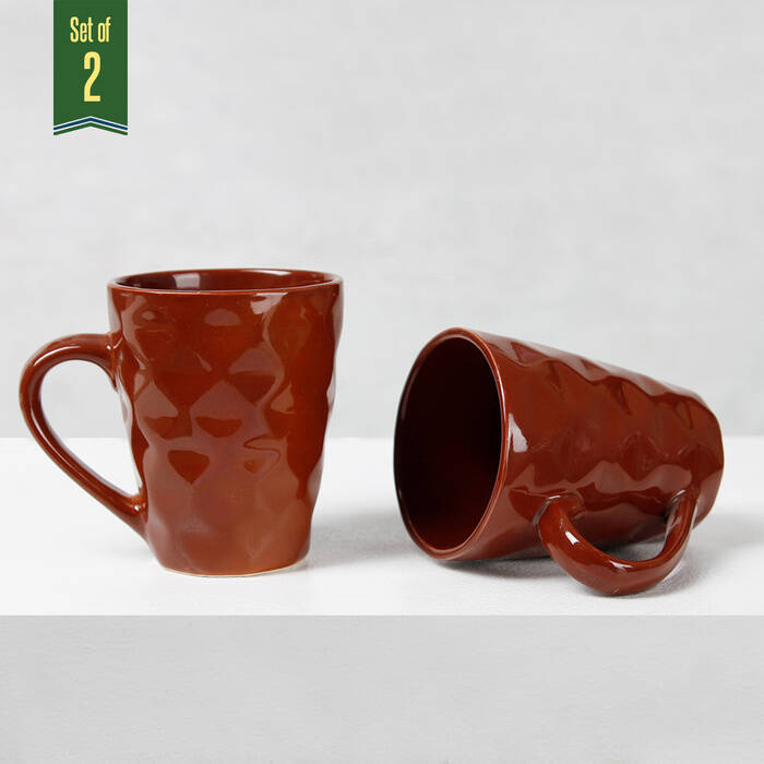 Earth Store Brown Diamond Plain Mug  (Set of 2)