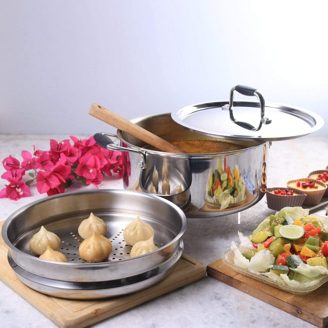 Wonderchef Cookware Wonderchef Stanton Casserole With Steamer 24Cm Stainless Steel