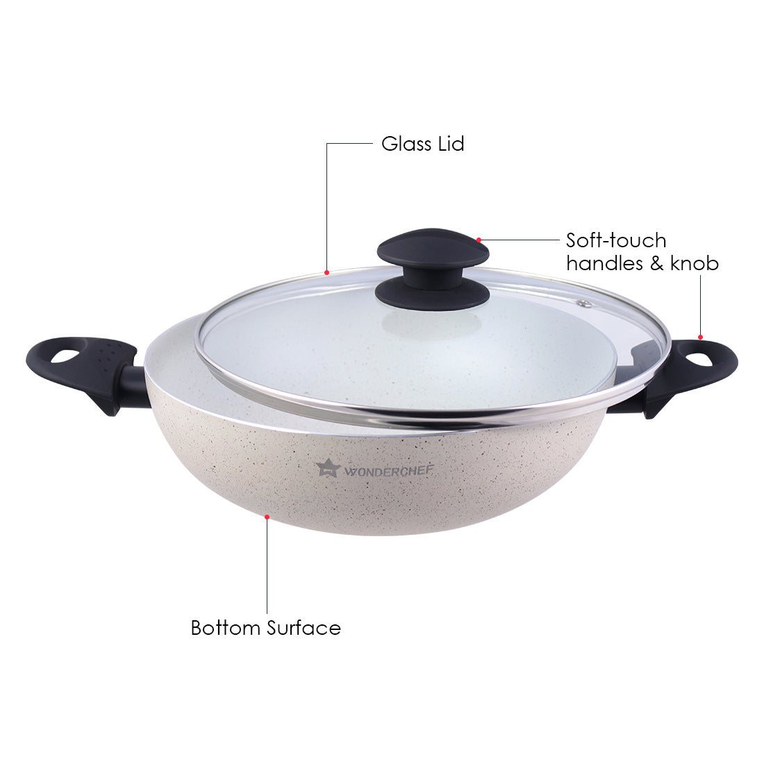 Wonderchef Romano Warm White Wok with Lid 24cm - Wonderchef