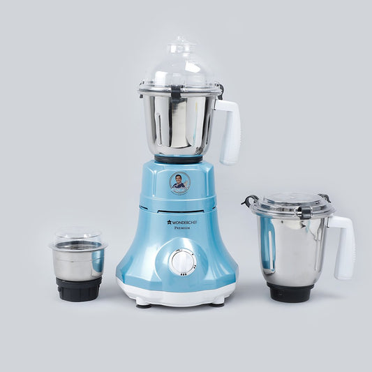 Premium Mixer Grinder, 750W With 3 Thicker Steel Jars, Die-cast Jar Base, Sharp Blade, 5 Years Warranty on Motor, Blue