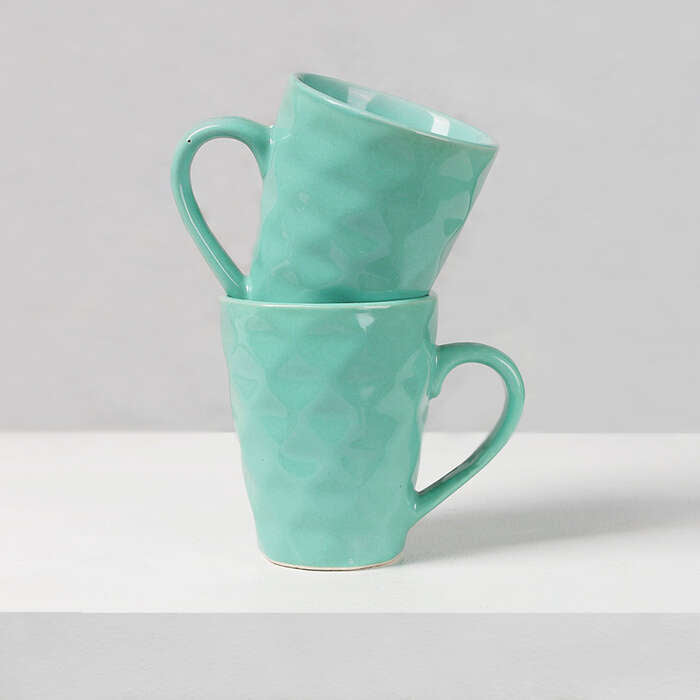 Earth Store Diamond Plain Green Mug  (Set of 2)