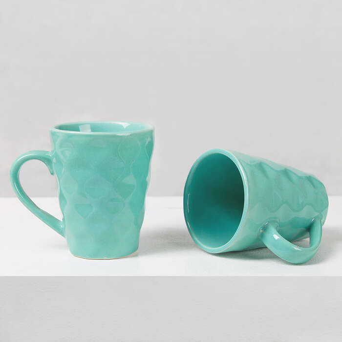 Earth Store Diamond Plain Green Mug  (Set of 2)