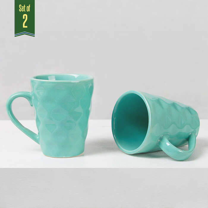 Earth Store Diamond Plain Green Mug  (Set of 2)