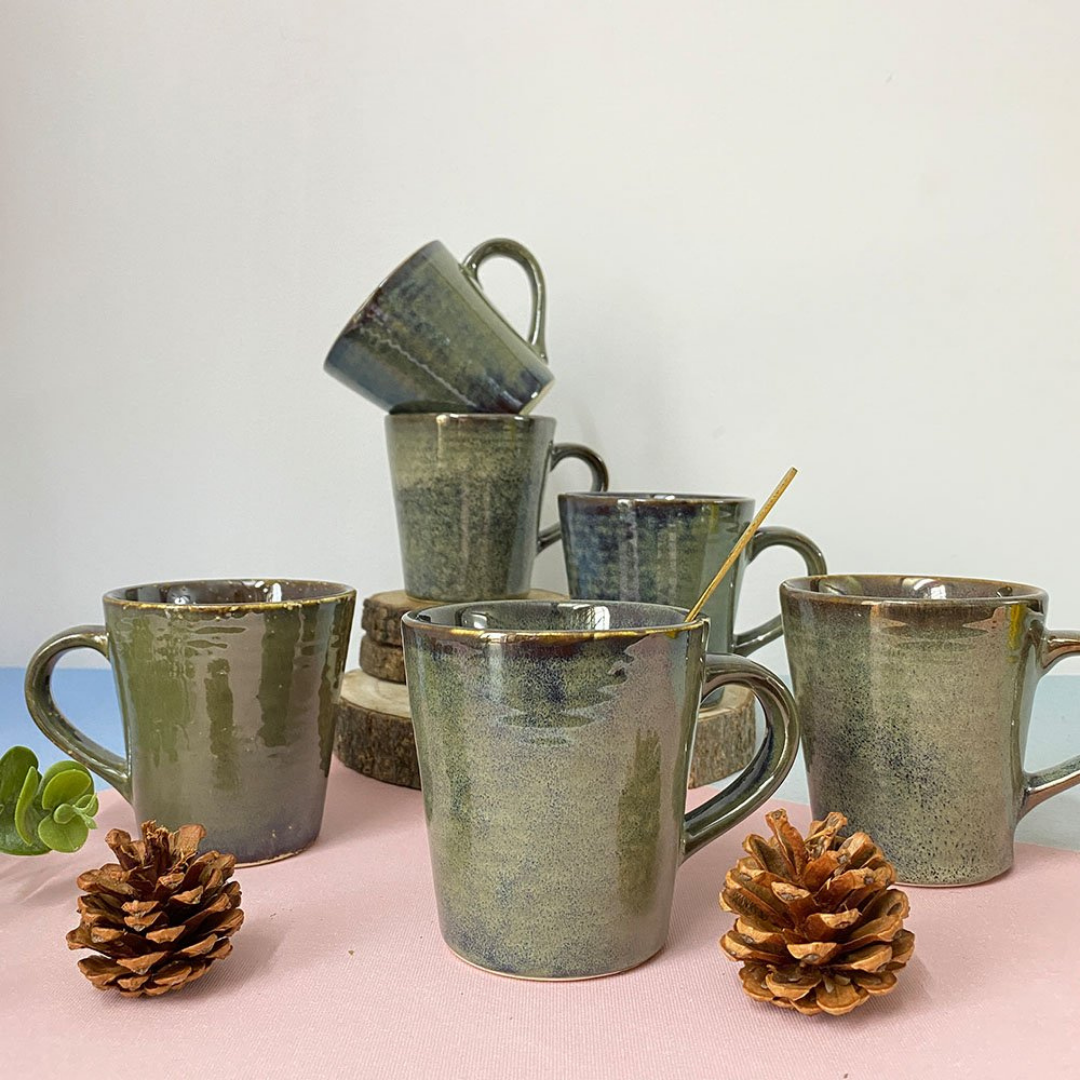 Amalfiee Handmade 3.5″ navhara Green Coffee Mug Set of 6