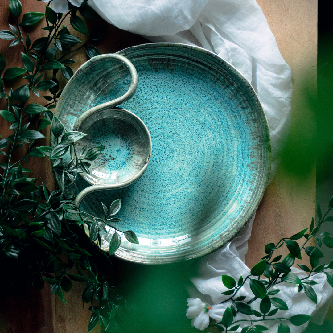 Amalfiee Handmade Peppermint Round Chip & Dip Serving Platter 1pc