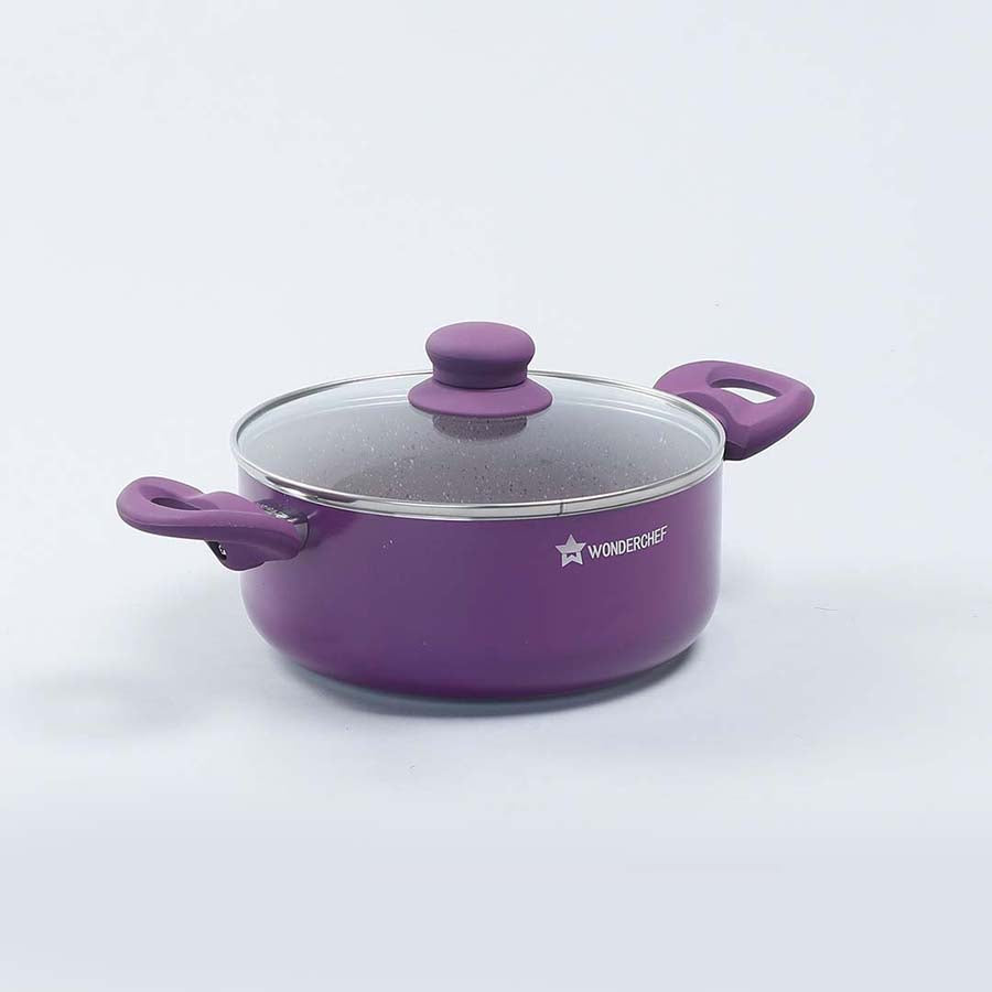 Royal Velvet Non-stick Casserole with Lid, Induction Bottom, Soft Touch Handle, Pure Grade Aluminium, PFOA/Heavy Metals Free- 3mm, 2 Years Warranty, Purple