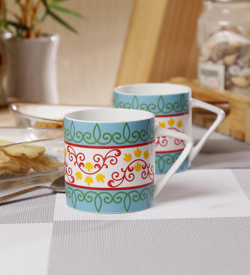 Sanjeev Kapoor Green Bageecha collection Printed Bone China Coffee Cups Set of 6