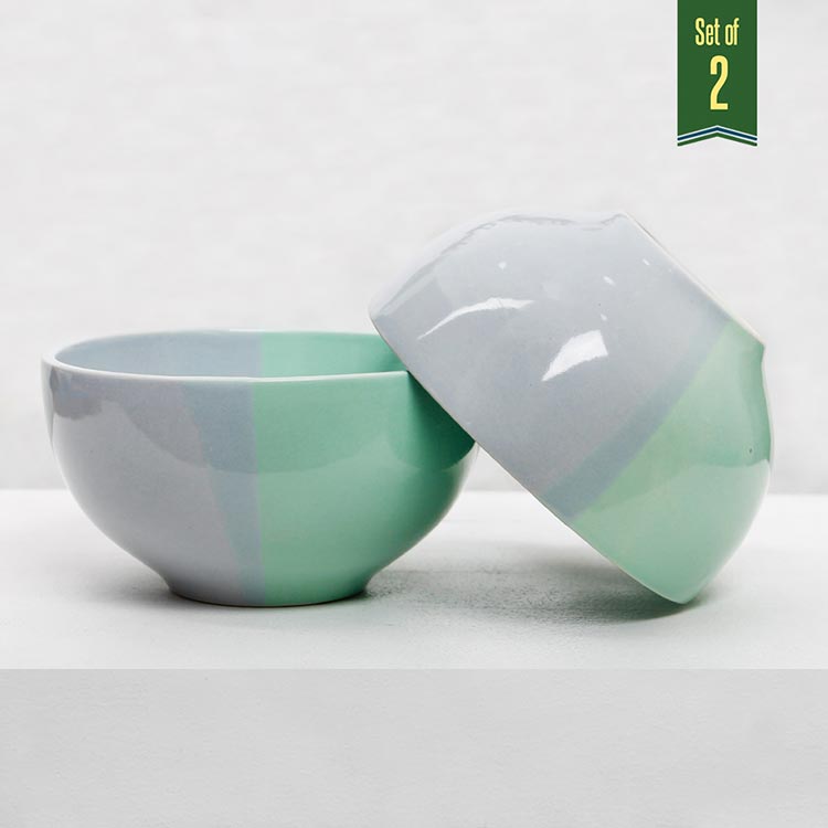 Earth Store   Green Grey Dual Tone Bowl  (Set of 2)